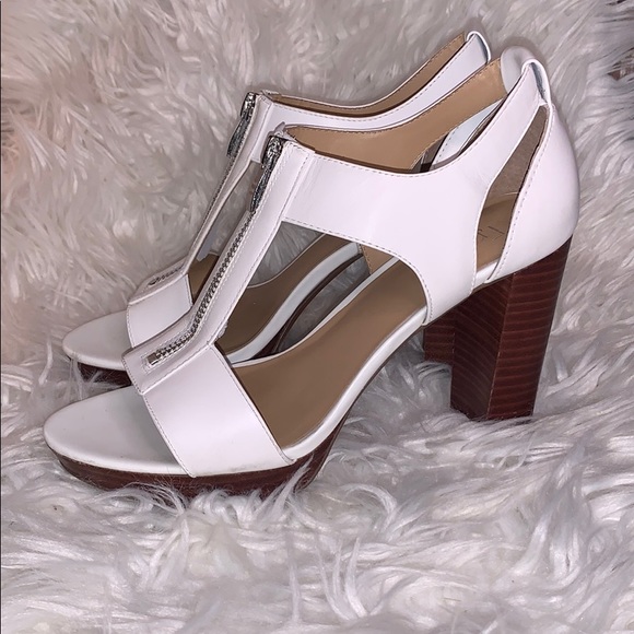 Franco Sarto 8 cream 4” heels zipper leather wood - Picture 6 of 8